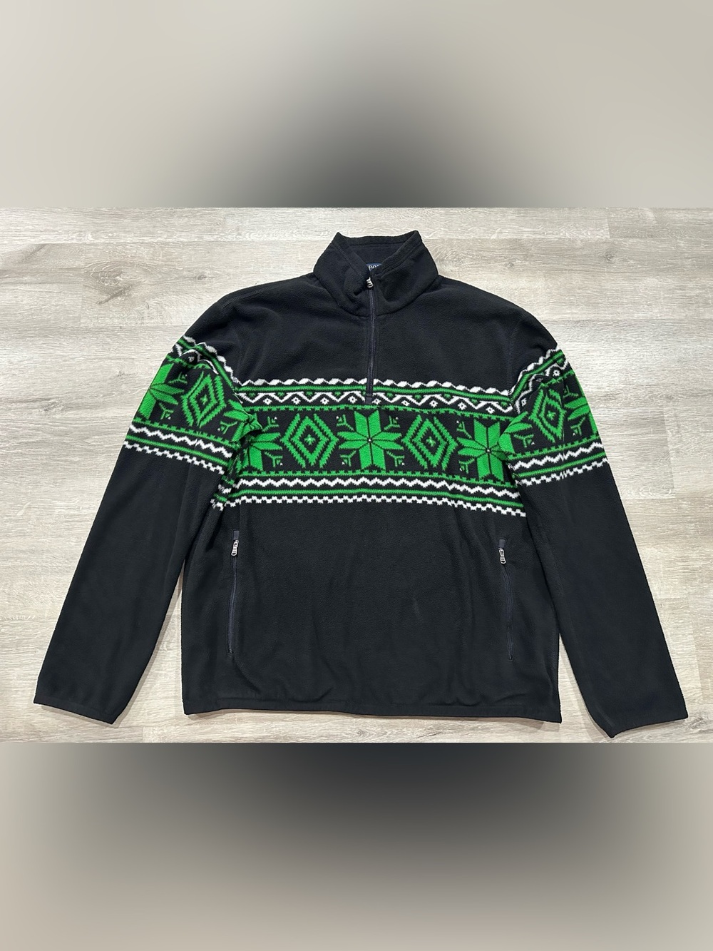 I336 Polo Ralph Lauren Fleece Pullover Men L Black Green Aztec Fair Isle 1/4 Zip